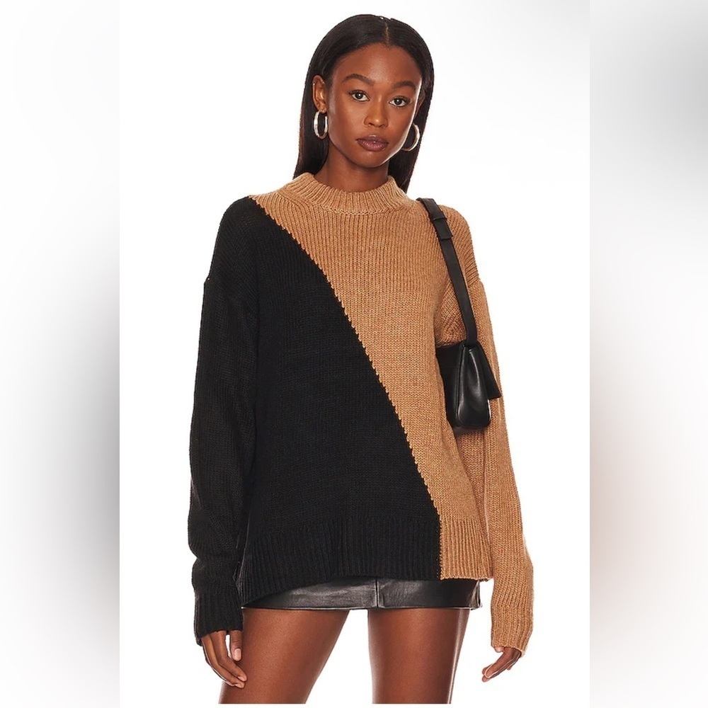 L'Academie Dagan sweater Color Block Crewneck Black & Camel top Revolve XS